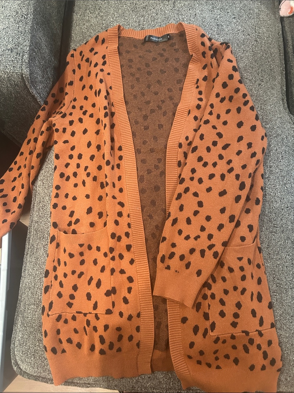 Patterned Open-Front Cardigan in Rust Orange
